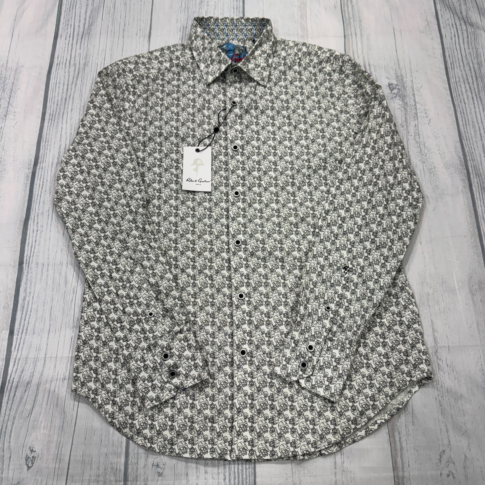 Nwt Robert Graham Hopkins Button Shirt S White Flip Cuff Floral Skull Mens $198